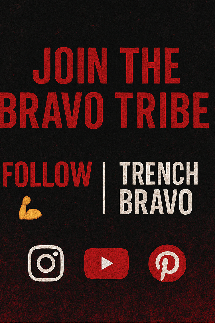 Call to action with 'Join the Bravo Tribe' text on a dark background with social media icons.